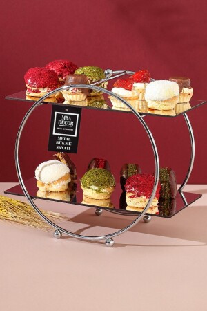 Runde Silber verspiegelte Kaffeeseite Präsentation Geschenkdekoration Leckerli-Organizer aus MDF-Holz 26 cm YVRSNMGLD - mba decor metal bending art