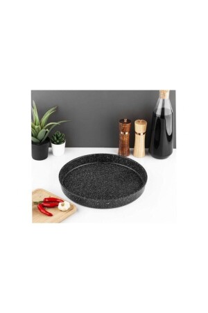 Rundes Tablett aus gegossenem Granit, 32 cm, Schwarz Tac-6299 TAC-6299 - Taç