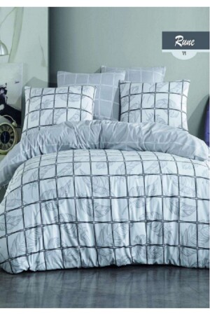 Rune King Size Quilted Duvet Cover Set 4 Seasons Set 100% Cotton Ranforce Fabric Set GH2181 - Majoli