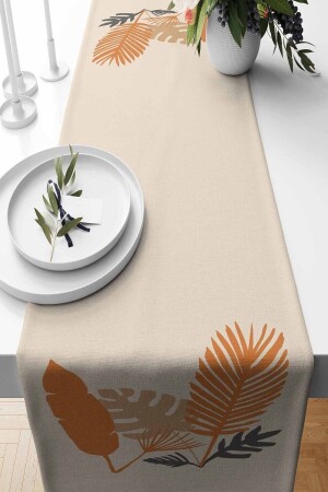 Runner Bronze Leaf Patterned Suede Weaving 140*40 Cm - Orange - Pilloveland