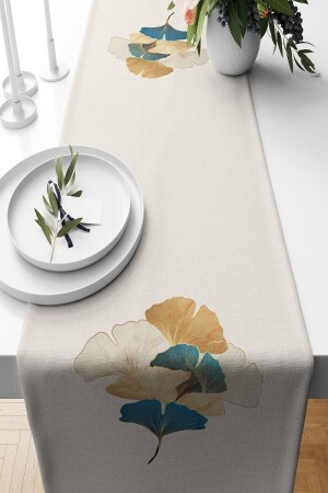 Runner Gold Ginkgo Patterned Suede Woven 140*40 Cm - Pilloveland