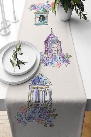 Runner Ramadan Candle Patterned Suede Woven 140*40 Cm Ramadan Kareem - Pilloveland