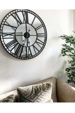 Rustic Style Decorative Stylish Wall Clock Silver - Black Processing 40 - 50 - 60 Cm Rstk50syhgms - EYKA STORE