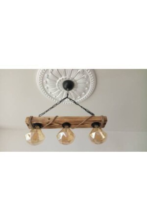 Rustic Wooden Decorative 3 Piece Authentic Rope Chandelier ALS13 - AHŞAP ATÖLYE