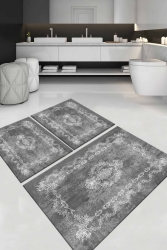 Rutschfeste, schmutzabweisende, waschbare 3-teilige (60 x 100) und 2 (50 x 60) Badezimmerteppiche, Badematten und Toilettensitz-Set 5074 - ALAADDİN CARPET