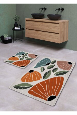 Rutschfeste Unterseite, waschbar, 2-teilig, Badematte – Gartenmuster, 60 x 100 cm – 50 x 60 cm, BM0185 - Pilloveland