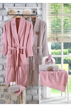 Rüya 10 Piece Family Bathrobe Set Embroidered - Güvenal
