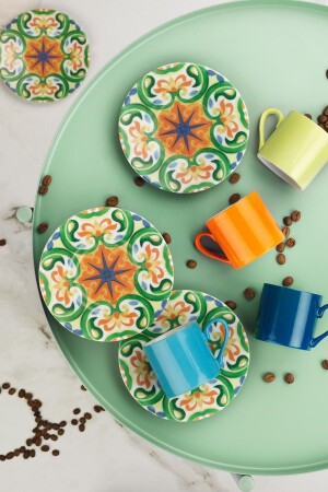 Rüya 8-teiliges gemustertes Kaffeetassen-Set für 4 Personen 898301 NNRU08KT898301 - Kütahya Porselen
