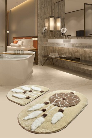 Rüya Coffee Set of 2 Bathroom Rug Washable, Non-Slip Base 8697182800101 - Chilai Home