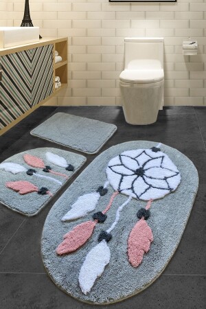 Rüya Gray Set of 3 Bathroom Rug Mat 8682125939568 - Chilai Home