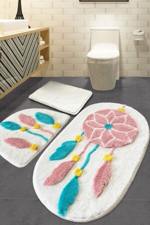 Rüya White Set of 3 Bathroom Rug Washable Non-Slip Base - Chilai Home
