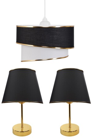 Rüzgar Pasta Single Pendant Lamp Chandelier and Gold Lampshade Set Black EV-230 - EvLight