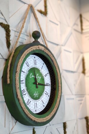 Saatiko Wooden Wall Clock with Rope Black on Green Antique DARKGREEN001 - Evahome