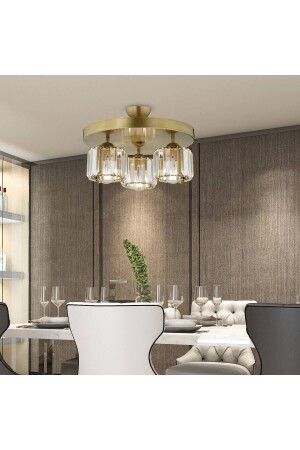 Sabrina 3-Piece Round Antique Plafonier with Crystal and Stone Modern Design Crystal Living Room Chandelier 3417-3-FR - Apliqa