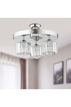 Sabrina 3 Piece Round Chrome Plated Plafonier with Crystal and Stone Modern Design Crystal Living Room Chandelier 3417-03-CH - Apliqa