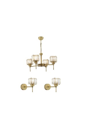 Sadem 4 Lü Eskitme 3 Parça Kristalli Taşlı Modern Tasarım Kristal Salon Avize-Aplik Seti 7000-1146-11-04-03 - Apliqa