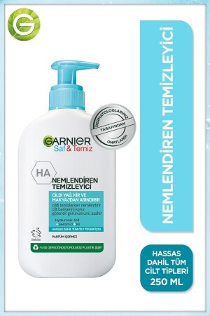 Saf& Temiz Nemlendiren Temizleyici [ Hyaluronik Asit Seramid Kil] 250 ml Yüz Temizleme Jeli - Garnier