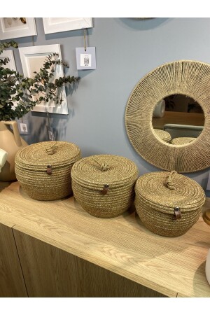 Safari 3-piece domed wicker look jute basket with lid - Mavaux