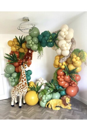 Safari Balloon Chain 100 Pieces Mold Green Burnt Orange Turmeric Dark Green And Sea Sand - Eğlencemarketi