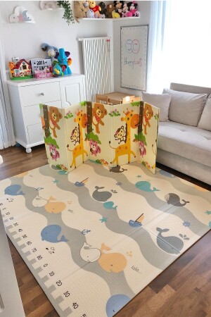 Safari Whales Katlanabilir Çift Taraflı Oyun Matı 180x200x1cm ht21 - Happy Twins