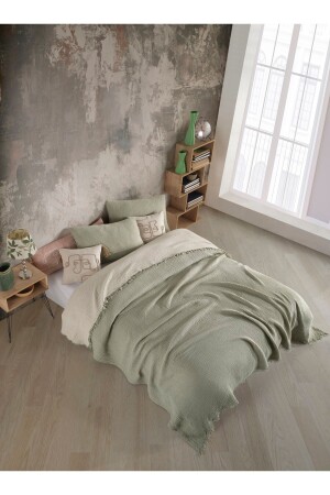 Sage Green 4 Layer Multi Muslin 100% Cotton Double Bedspread 200x240cm BMB - 7300 - destinyhometex