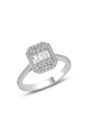 خاتم نسائية معصوم باللون الفضي مع حجر أبيض باجويت - Sahira Jewelry