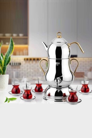 Şahmeran 4 Lt Electric Samovar Steel Tea Machine Tea Vending Machine - Lines