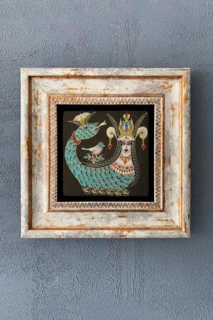 Şahmeran Painting-framed Stone Painting 20x20 Cm-wall Decor- - Oscar Stone Decor