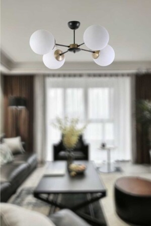 MNZ-Sahra 4-piece Black/Tumbled Painted Modern Chandelier (مع زجاج أبيض) SAHR-ESK/SYH-04 - BSA LIGHTING