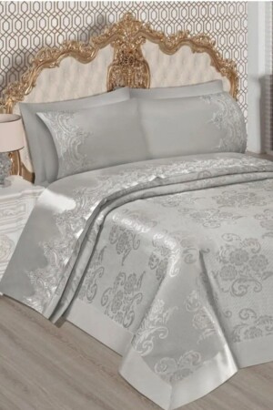 Sahra Duvet Set Double French Lace Gray CYZPIK2 - Çeyizci