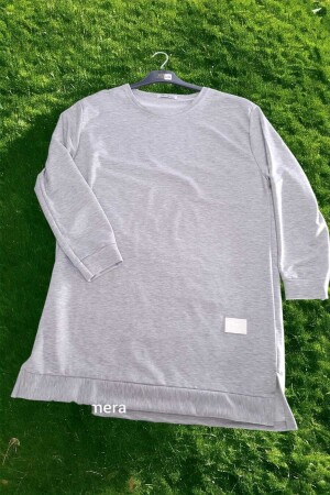 Saisonale Hijab-Tunika/Sweatshirt aus 2-fädigem Hijab mit Schlitz über dem Knie und Rundhalsausschnitt - Çeçen Home