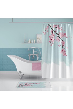 Sakura Bath Mat And Single Wing Shower Curtain 1x180x200 Set BAHSKRA5080 - Zethome