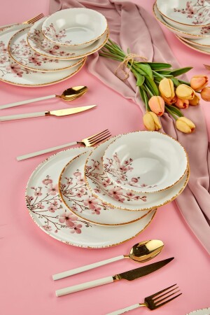 Sakura Flower Lux 24-teiliges Tafelservice aus Keramik, Tafelservice für 6 Personen, Sakura-Dinner - Erbaşlar
