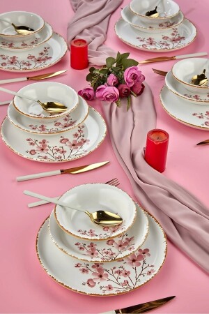 Sakura Flower Luxury Ceramic 18 Piece Dinner Set, Dinner Set for 6 Persons sakura-dinner - Erbaşlar