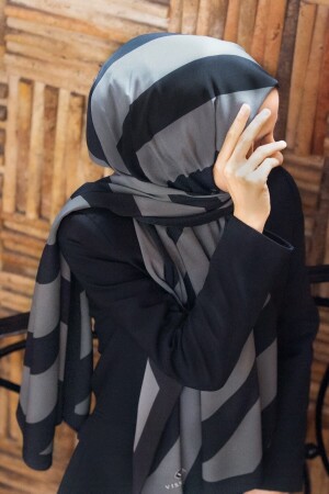 (منز) - النسائية الفاخرة (ميدينا) الحرير (شال) الرمادي - الأسود - Vissona