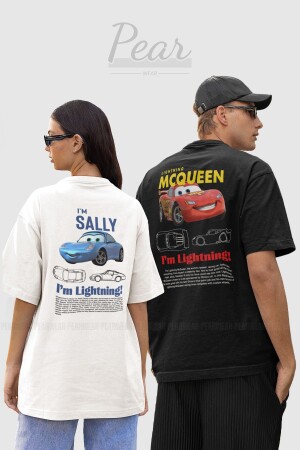 Sally & Mcqueen Cars Printed 2-Piece T-Shirt Dear Unisex Couple Oversize T-shirt - Pear Wear