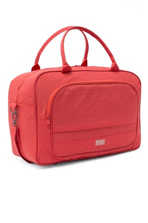 Salmon Color Crinkle Fabric 00816 Unisex Handbag with Front Pocket Water Resistant Shoulder Strap Sports Travel Bag - Kaff