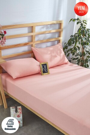 Salmon Elastic Sheet Set Solid Color Cotton-Pillow Case Single-Double-Full Size - Ricco Lifes