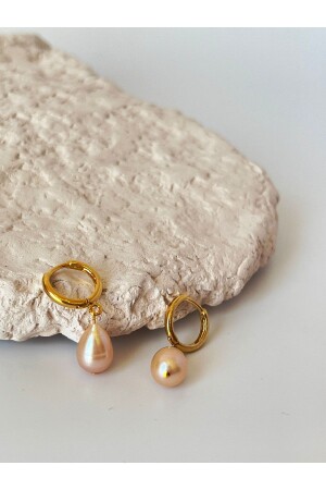 Salmon Pearl Design Gold Plated Brass Hoop Earring NCE8520636352 - Ladies&Gentlemen
