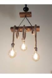 Salon - Oturma Odası Halatlı Ahşap El Yapımı Avize 953- 3lü 3 55 x 46 Halat E27 51-60 cm Ahşap Kahv LN 953 - LENAOKSAN