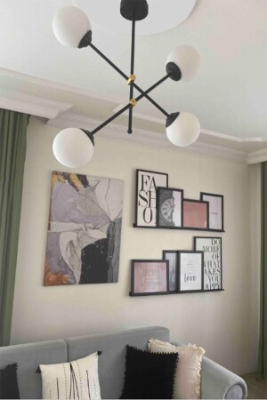 Salsa Modern Design Black Color White Glass Living Room - Kitchen - Bedroom 4-Piece Chandelier SLS82 - Fer Avize