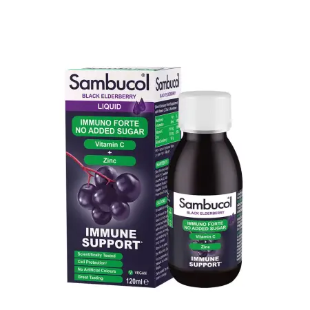 Sambucol Immuno Forte No Added Sugar Liquid (120 ml, Black Elderberry) - Sambucol
