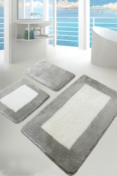 Same Gri 3 Lü Set Banyo Halısı Paspas Kaymaz Taban Yıkanabilir 8683264268281 - Chilai Home
