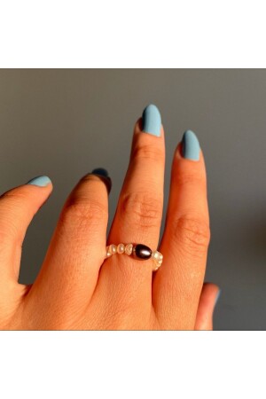 Sand Pearl Women's Ring with Real Black Pearl Detail - Babel