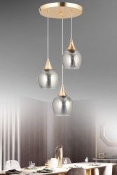 Sante 3'lü Gold Füme Camlı Modern Sarkıt Avize Salon Mutfak Oda Hol Avize SNT03 - Dekorluna