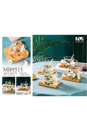 Sante Heat Resistant Borosilicate Glass Mug with Cow Figure and Bamboo Plate - Vadi