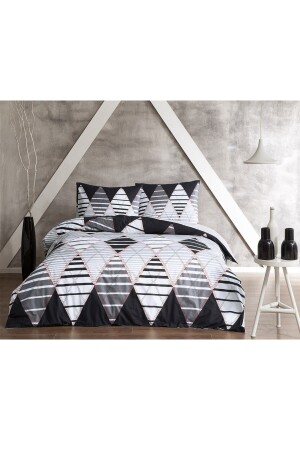 Santo Gray Double Duvet Cover Set Fitted Bed Sheet 60264694 - Taç