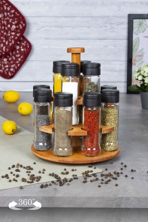 Sapel 12-Piece Rotating Platform Spice Jar Set, Wooden Rotating Platform 12-Piece Spice Jar Set EtkaDizayn0037 - ETKA