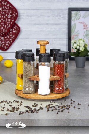 Sapel 8-Piece Rotating Platform Spice Set, Round 8-Piece Spice Set with Wooden Stand EtkaDizayn0036 - ETKA