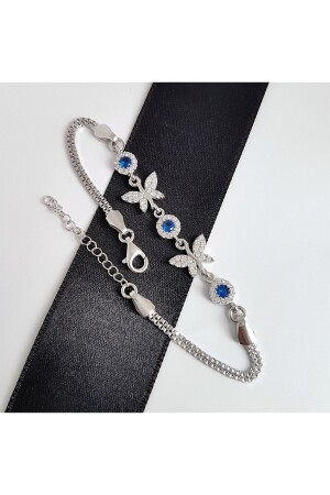 Saphirfarbenes Schmetterlings-Silberarmband - Gümüş Pazarım